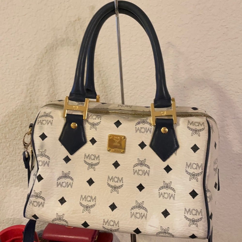 MCM Women's Cream and Black Handbag
